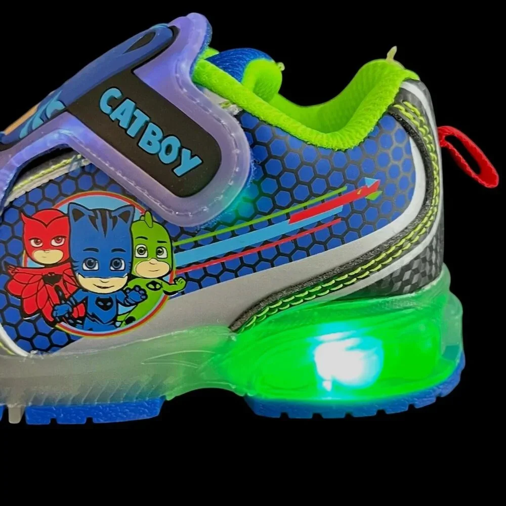 PJ Masks‎ Toddler Boy's Slip-on Sneakers Size 6 Black-Green-Blue Light-Up Shoes